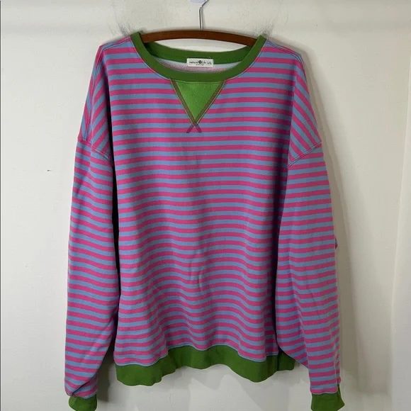 NATURAL LIFE Pink & Blue Striped Sweatshirt with Green Trim - Picture 15 of 15